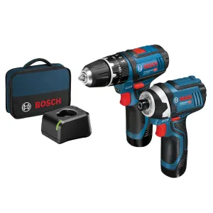 Bosch GSB 12V-15   GDR 12V-105 12V Twin Pack with 2 x 2.0Ah Li-ion Batteries and Charger BSH6019A6979