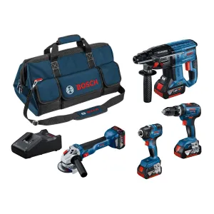 Bosch Power Cordless 4 Piece Professional Kit with 3 x 4.0Ah Batteries. Fast Charger & Bag 0615990M2B