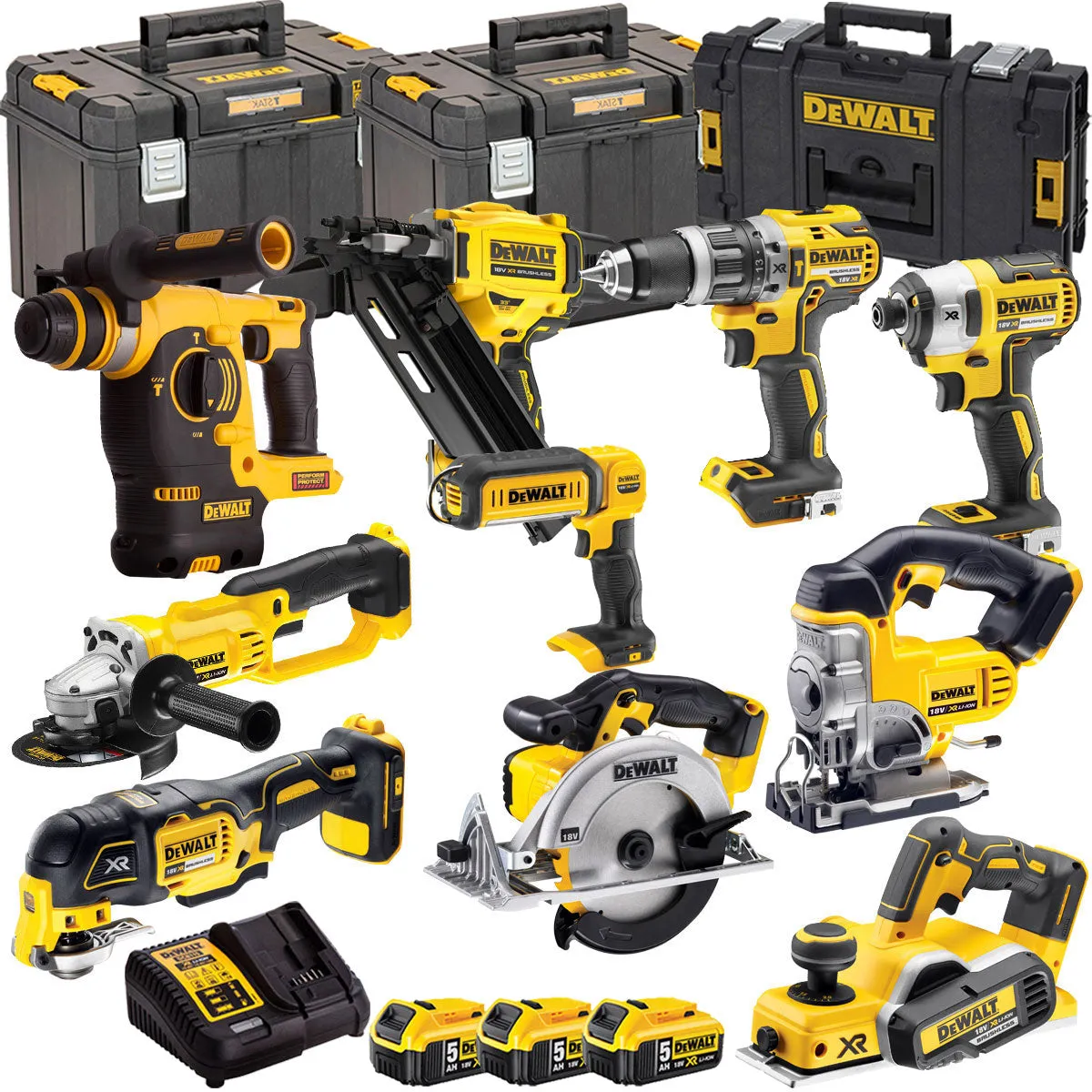 Dewalt 18V 10 Piece Power Tool Kit with 3 x 5.0Ah Batteries T4TKIT-881
