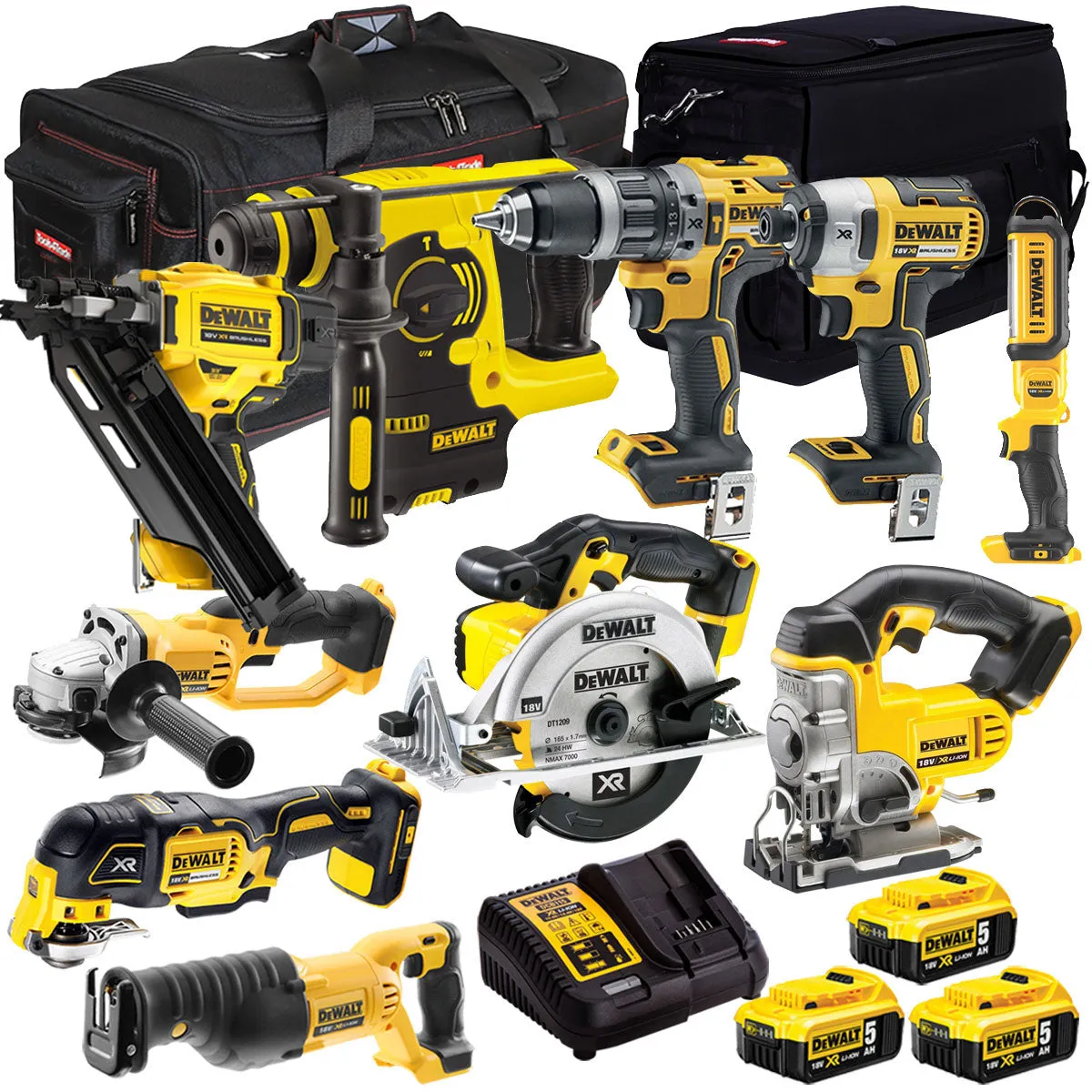 Dewalt 18V 10 Piece Power Tool Kit with 3 x 5.0Ah Battery & Charger T4TKIT-992