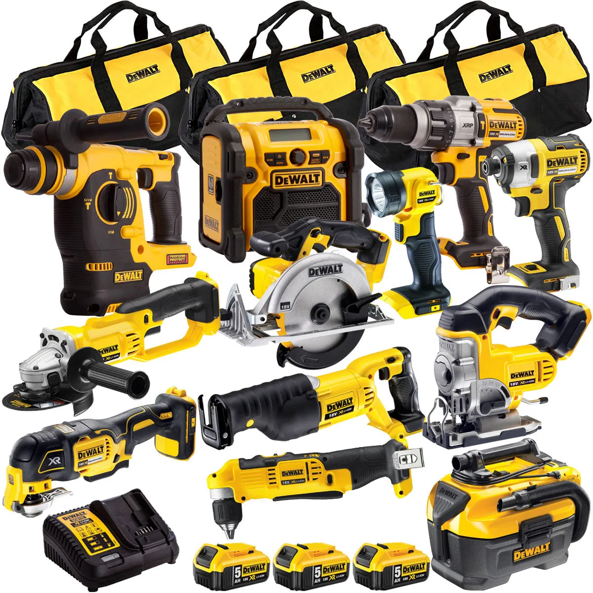 Dewalt 18V 12 Piece Power Tool Kit with 3 x 5.0Ah Battery & Charger T4TKIT-843