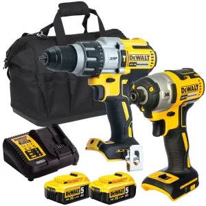 Dewalt 18V Brushless Twin Pack Impact Driver   Combi Drill with 2 x 5.0Ah Battery T4TKIT-16180