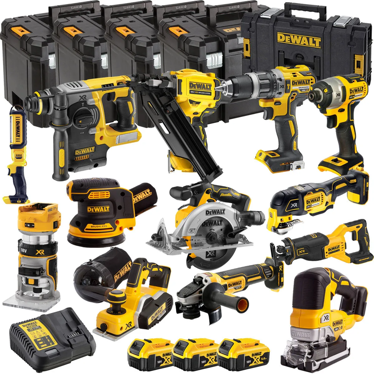 Dewalt DCKT4T13B3 18V Brushless 13 Piece Kit With 3 x 5.0Ah Battery Charger & TStak Tool Storage