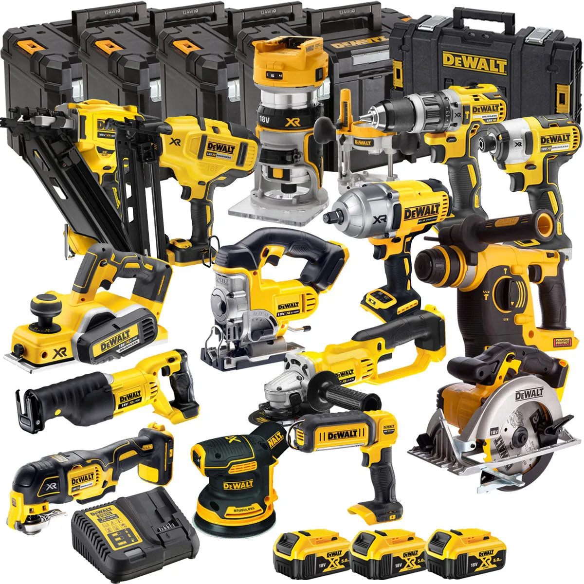 Dewalt DCKT4T15B4 18V 3 x 5.0Ah Battery & Charger XR Li-Ion 15 Piece Toughsystem Kit