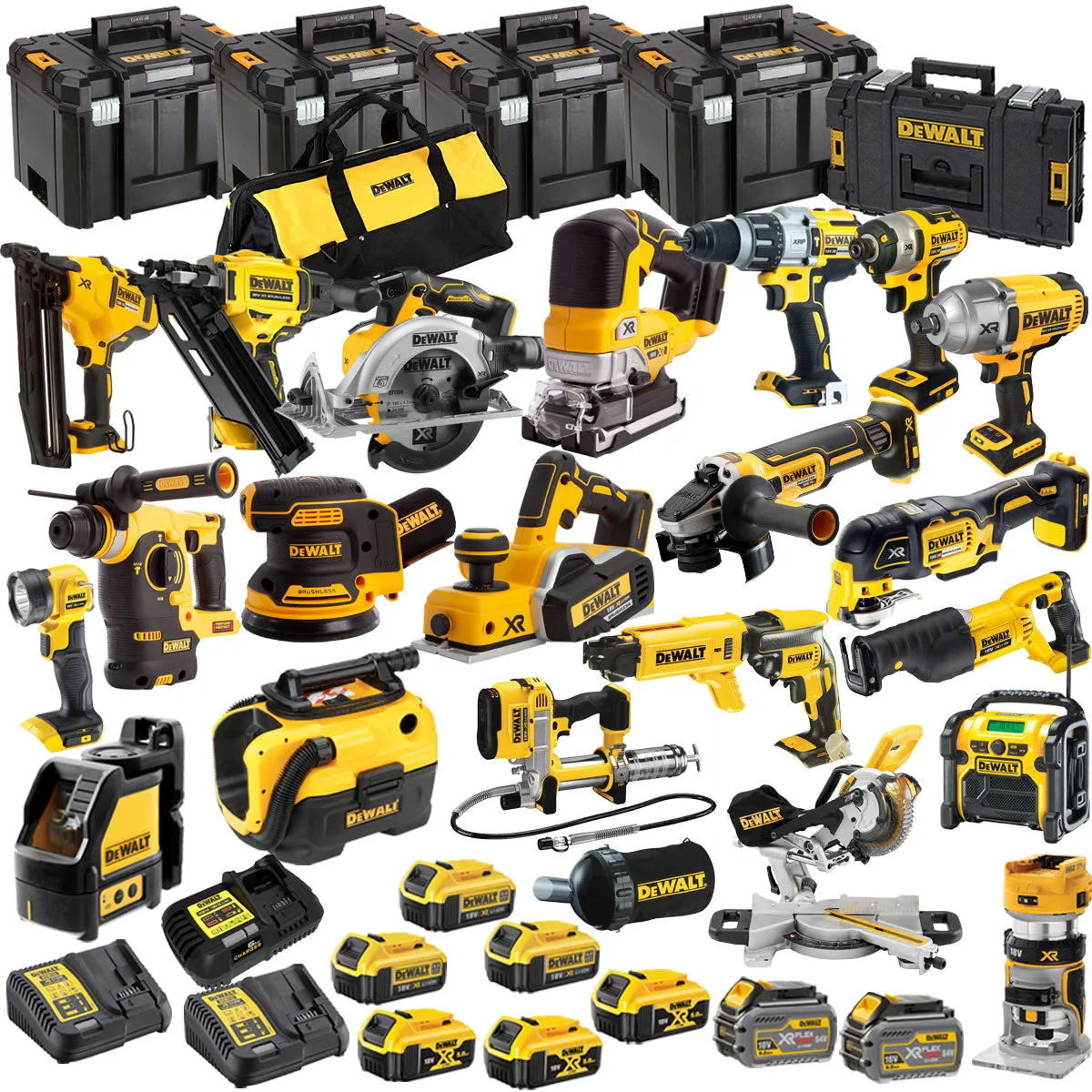 Dewalt DCKT4T21P 18V XR 21 Piece Power Tool Kit with 8 x Battery Charger & TStak Tool Storage