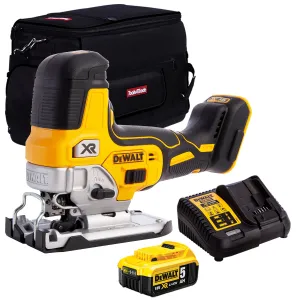 DeWalt DCS335N 18V Brushless Grip Jigsaw with 1 x 5.0Ah Battery Charger & 20 Bag