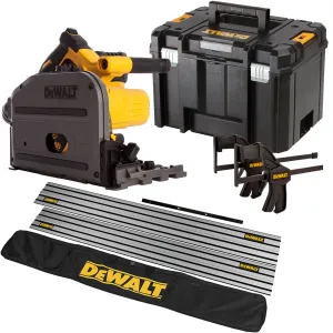 DeWalt DCS520NT 54V XR Flexvolt Brushless 165mm Plunge Saw 2 x 1.5m Guide Rail Clamps & Case   Rail Bag