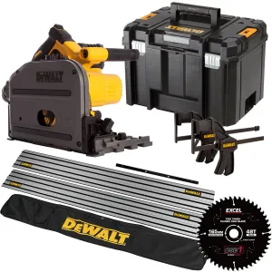 DeWalt DCS520NT 54V XR Flexvolt Brushless 165mm Plunge Saw 2 x 1.5m Guide Rail Clamps with Blade & Case   Rail Bag