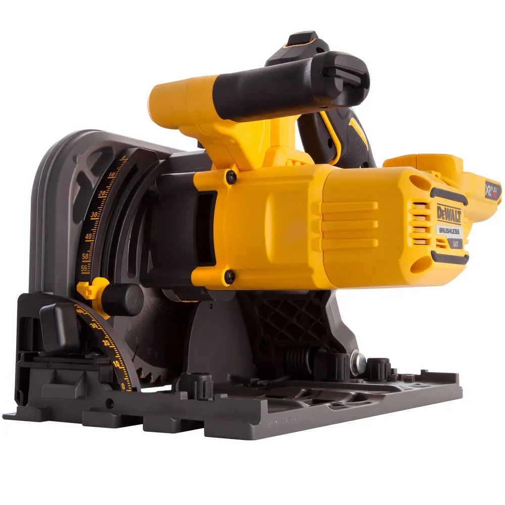 DeWalt DCS520NT 54V XR Flexvolt Brushless 165mm Plunge Saw 2 x 1.5m Guide Rail Clamps with Blade & Case   Rail Bag