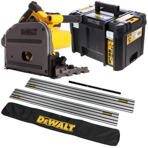 DeWalt DCS520NT 54V XR Flexvolt Brushless 165mm Plunge Saw with 2 x 1.5m Guide Rail & Case   Rail Bag