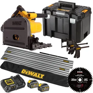 Dewalt DCS520T2 54V Flexvolt Brushless 165mm Plunge Saw 2 x 6.0Ah Battery Charger Case. Accessories with Blade