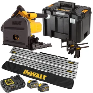 Dewalt DCS520T2 54V Flexvolt Brushless 165mm Plunge Saw 2 x 6.0Ah Battery Charger Case with Accessories
