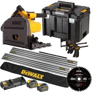 Dewalt DCS520T2 54V Flexvolt Brushless 165mm Plunge Saw 2 x 6.0Ah Battery Dual Port Charger Case. Accessories with Blade