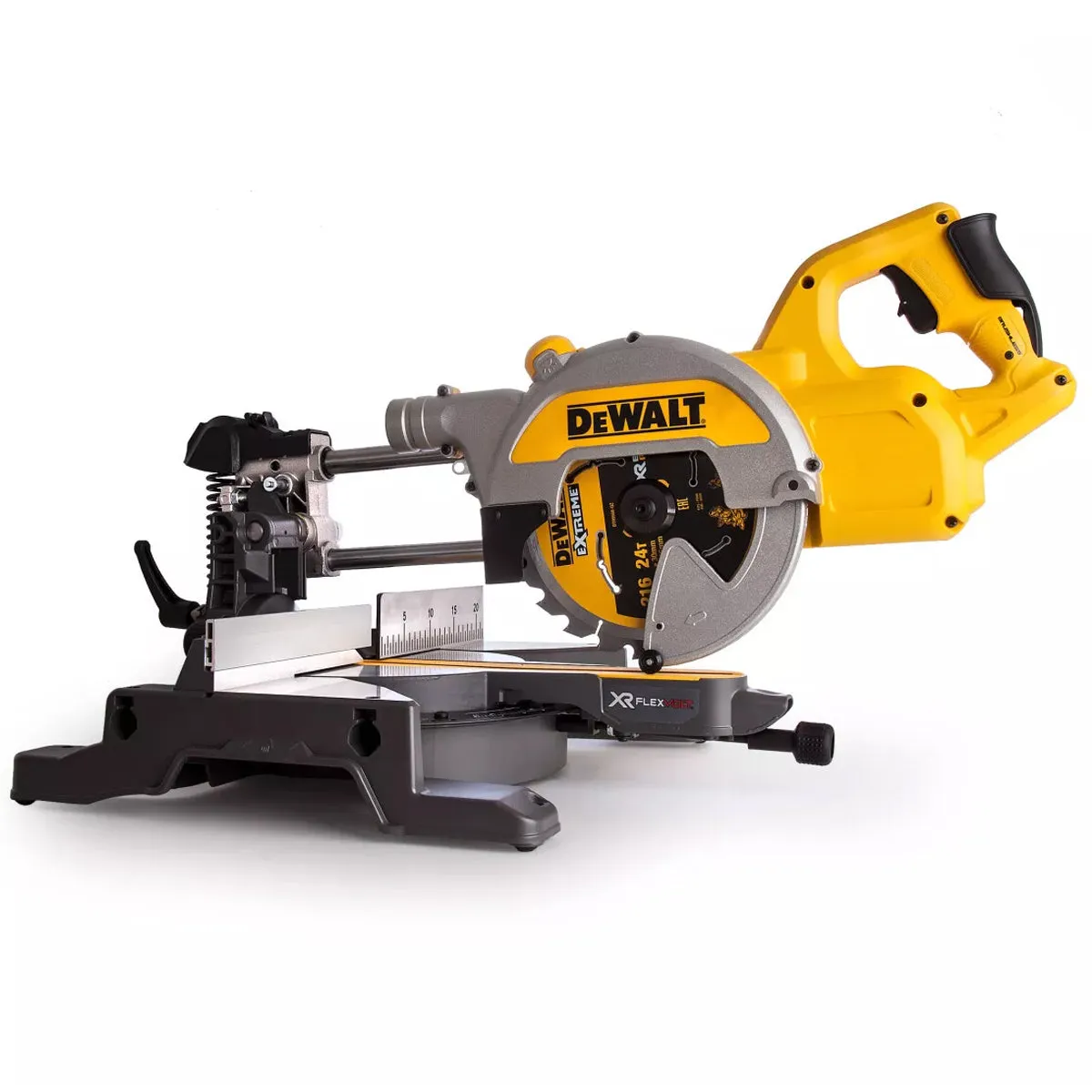 Dewalt DCS777N 54V Flexvolt Brushless 216mm Mitre Saw with 2 x 6.0Ah Battery Charger & Extendable Stand