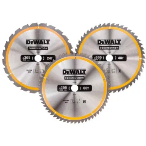 DeWalt DT1964QZ 3-Pack Construction Circular Saw Blades 305mm x 30mm with 24T. 48T & 60T Options