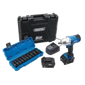 Draper PTKD20/OCT2 20V Impact Wrench Kit 1/2 Sq & Metric Deep Impact Socket Set 10 Pes 04791