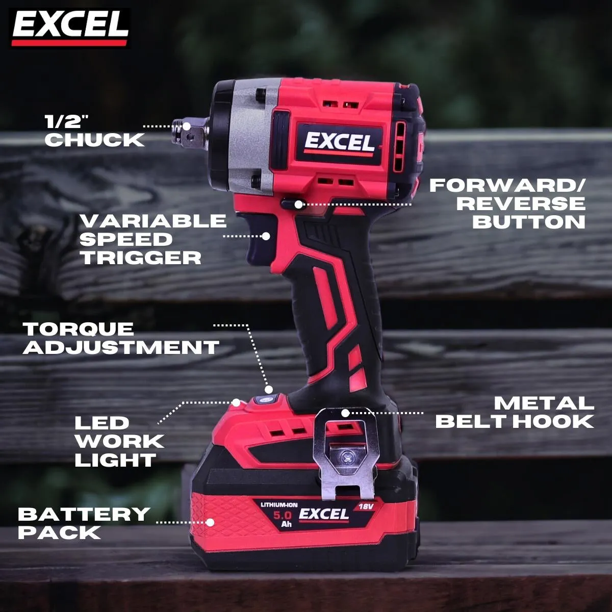 Excel 18V 10 Piece Power Tool Kit with 3 x 4.0Ah Batteries & Charger EXLKIT-16296