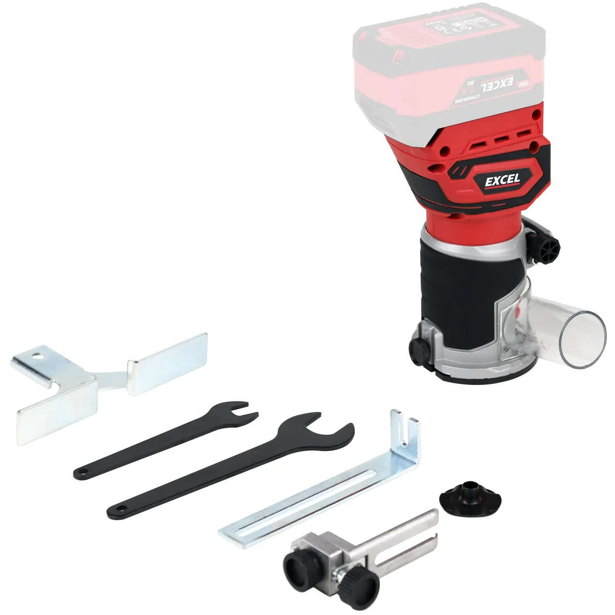 Excel 18V 1/4 Router Trimmer with 1 x 2.0Ah Battery Fast Charger. Bag & 12 Piece Cutter Set