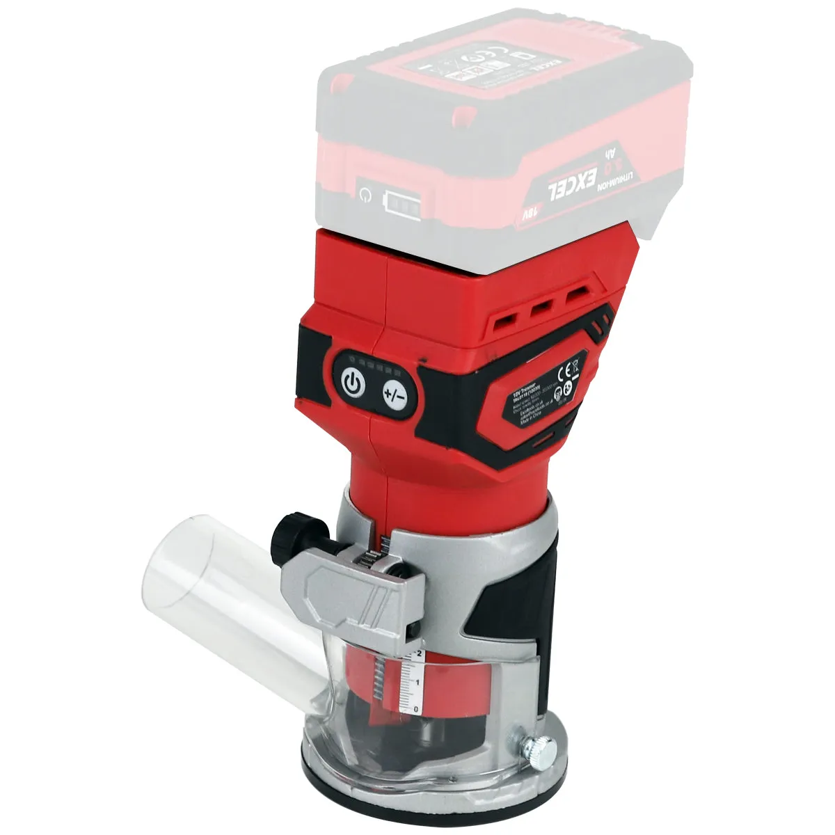 Excel 18V 1/4 Router Trimmer with 1 x 2.0Ah Battery Fast Charger. Bag & 12 Piece Cutter Set