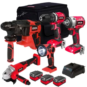 Excel 18V 5 Piece Cordless Power Tool Kit with 3 x 4.0Ah Batteries Charger & 20 Bag EXLKIT-501