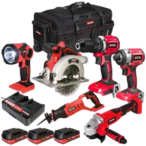 Excel 18V 6 Piece Power Tool Kit with 3 x 2.0Ah Batteries & Charger EXLKIT-29319