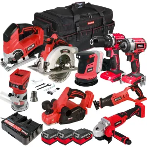 Excel 18V 9 Piece Power Tool Kit with 3 x 4.0Ah Batteries & Charger EXLKIT-16294