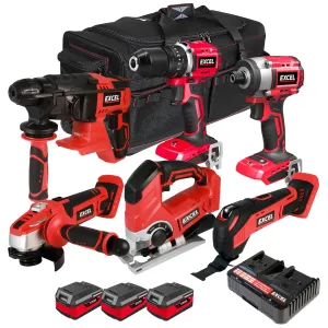 Excel 18V Cordless 6 Piece Tool Kit with 3 x 4.0Ah Batteries & Charger in Bag EXL5226