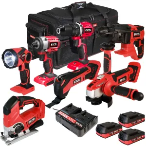 Excel 18V Cordless 7 Piece Tool Kit with 3 x 2.0Ah Batteries & Charger in Bag EXLKIT-29308