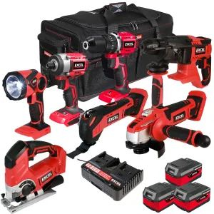 Excel 18V Cordless 7 Piece Tool Kit with 3 x 4.0Ah Batteries & Charger in Bag EXL5225