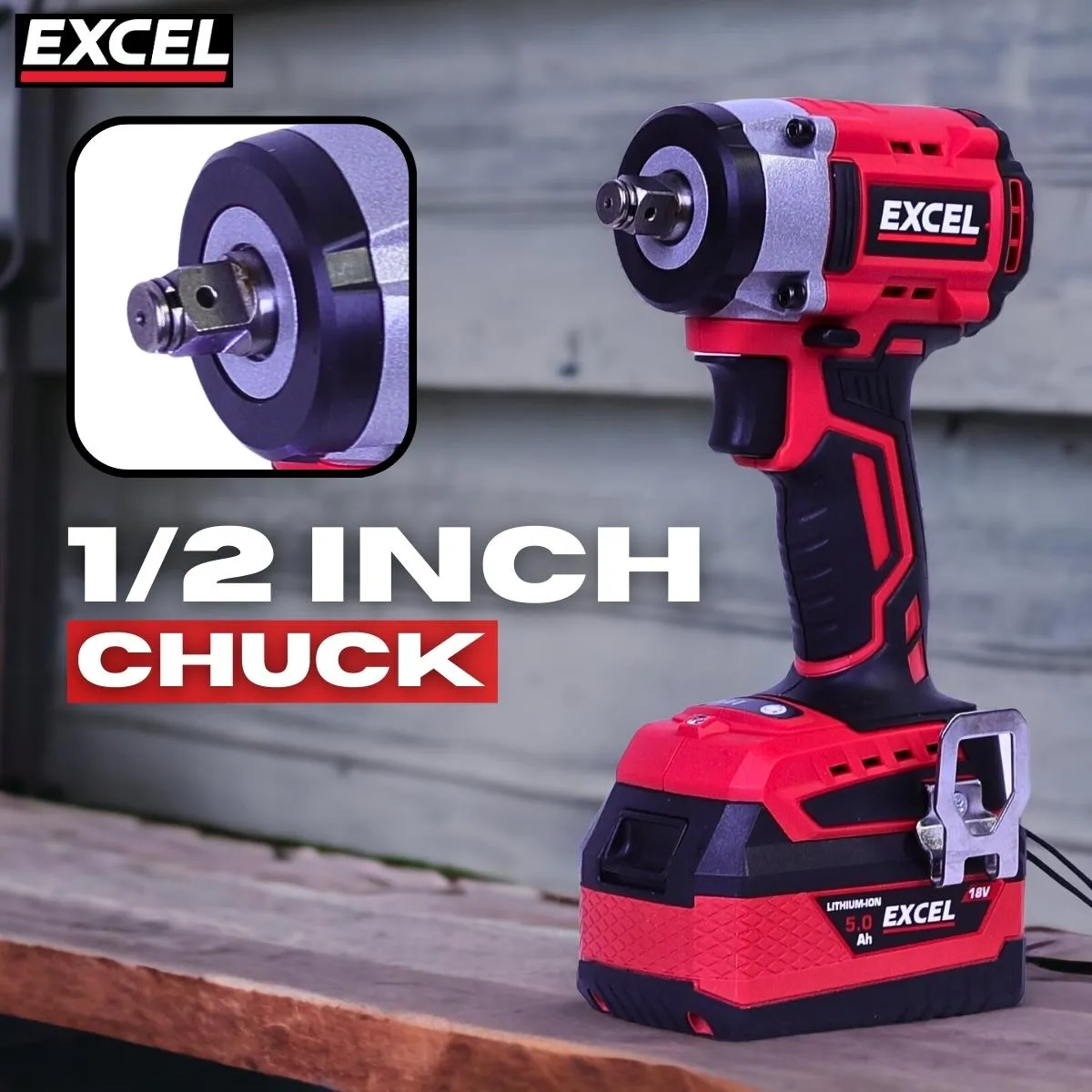 Excel 18V Cordless Brushless 1/2'' Impact Wrench with 1 x 4.0Ah Battery & Charger