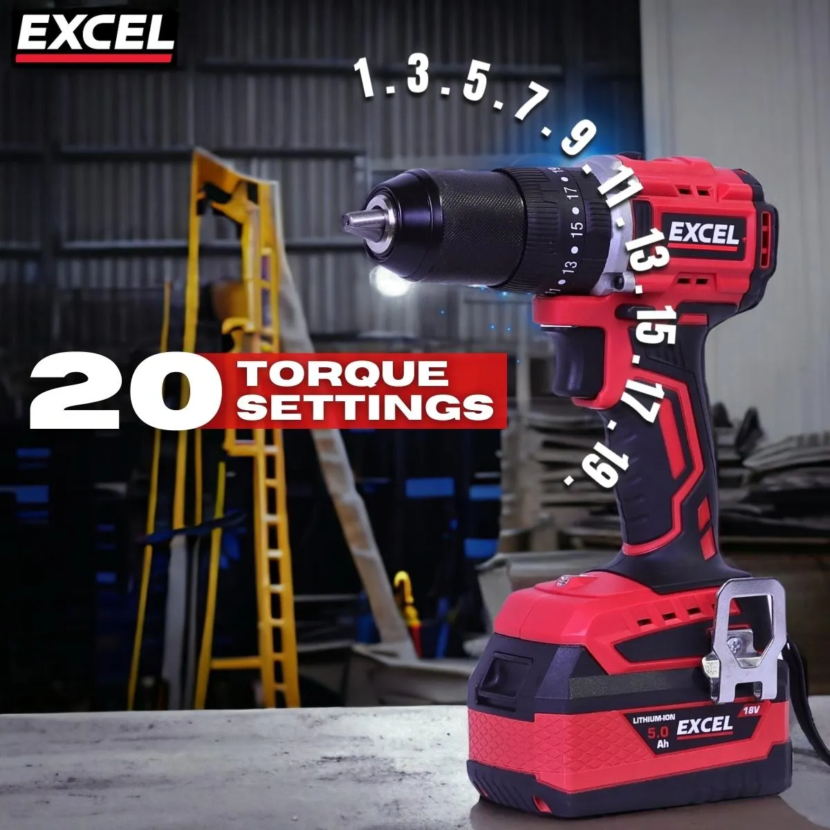 Excel 18V Cordless Brushless Combi Drill with 1 x 2.0Ah Battery & Charger