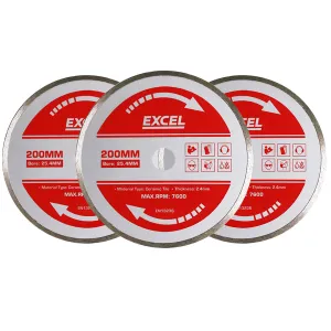 Excel 200mm Wet Tile Cutting Diamond Blade Pack of 3