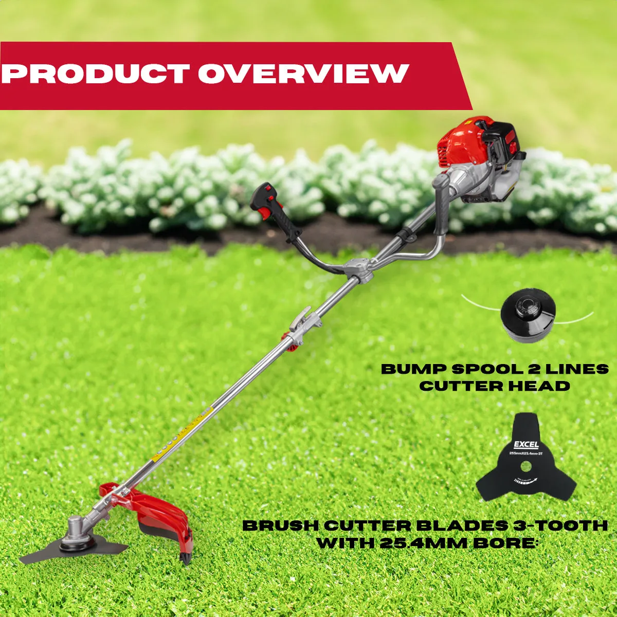 Excel 52cc 20 (50cm) Petrol Grass Trimmer & Brush Cutter 2-in-1 Multi Garden Tool