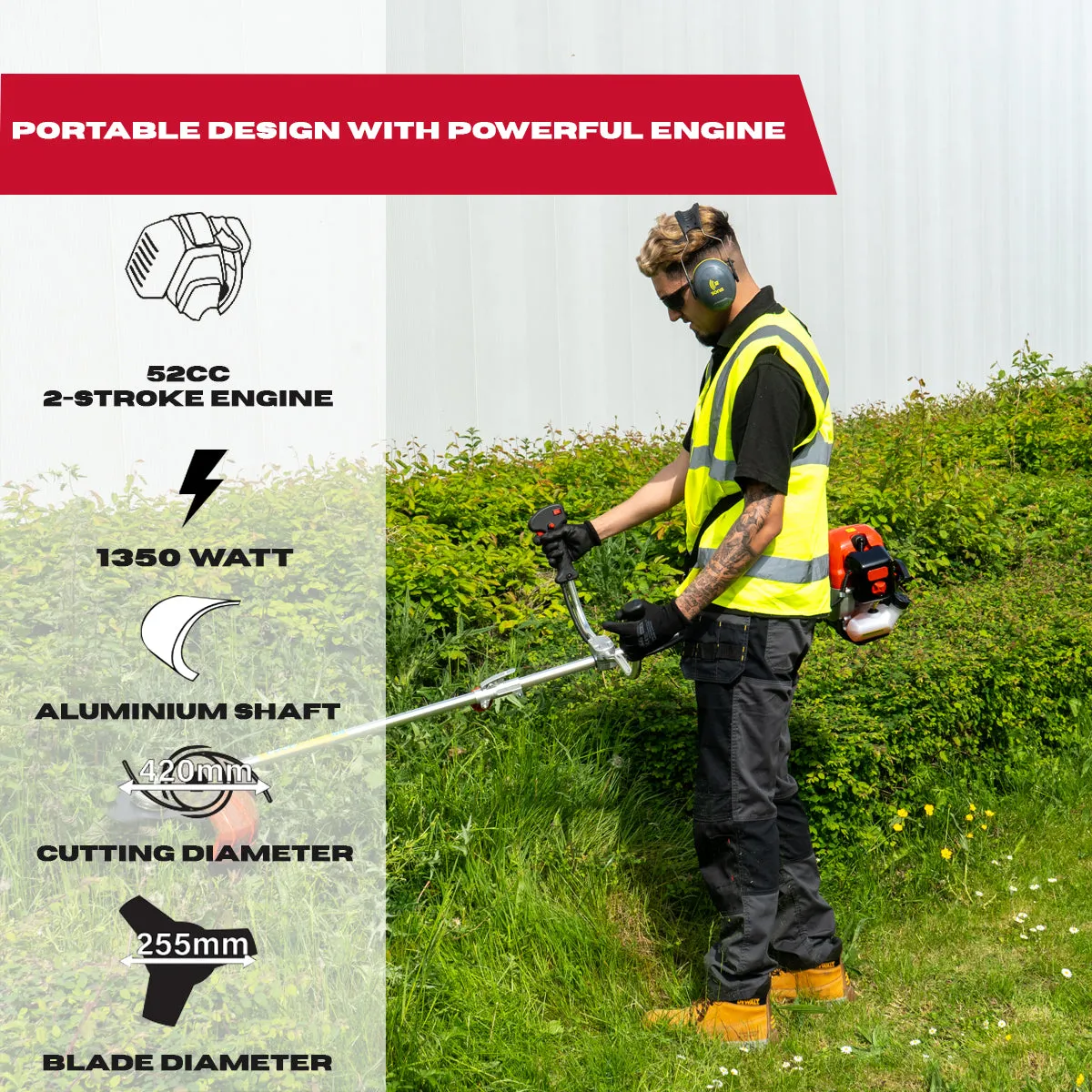 Excel 52cc 20 (50cm) Petrol Grass Trimmer & Brush Cutter 2-in-1 Multi Garden Tool