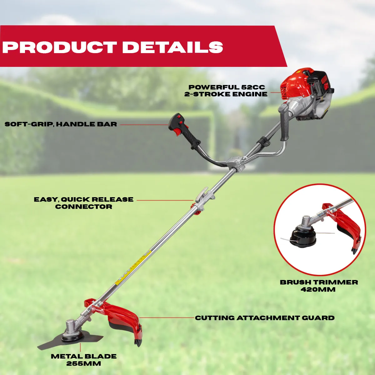 Excel 52cc 20 (50cm) Petrol Grass Trimmer & Brush Cutter 2-in-1 Multi Garden Tool