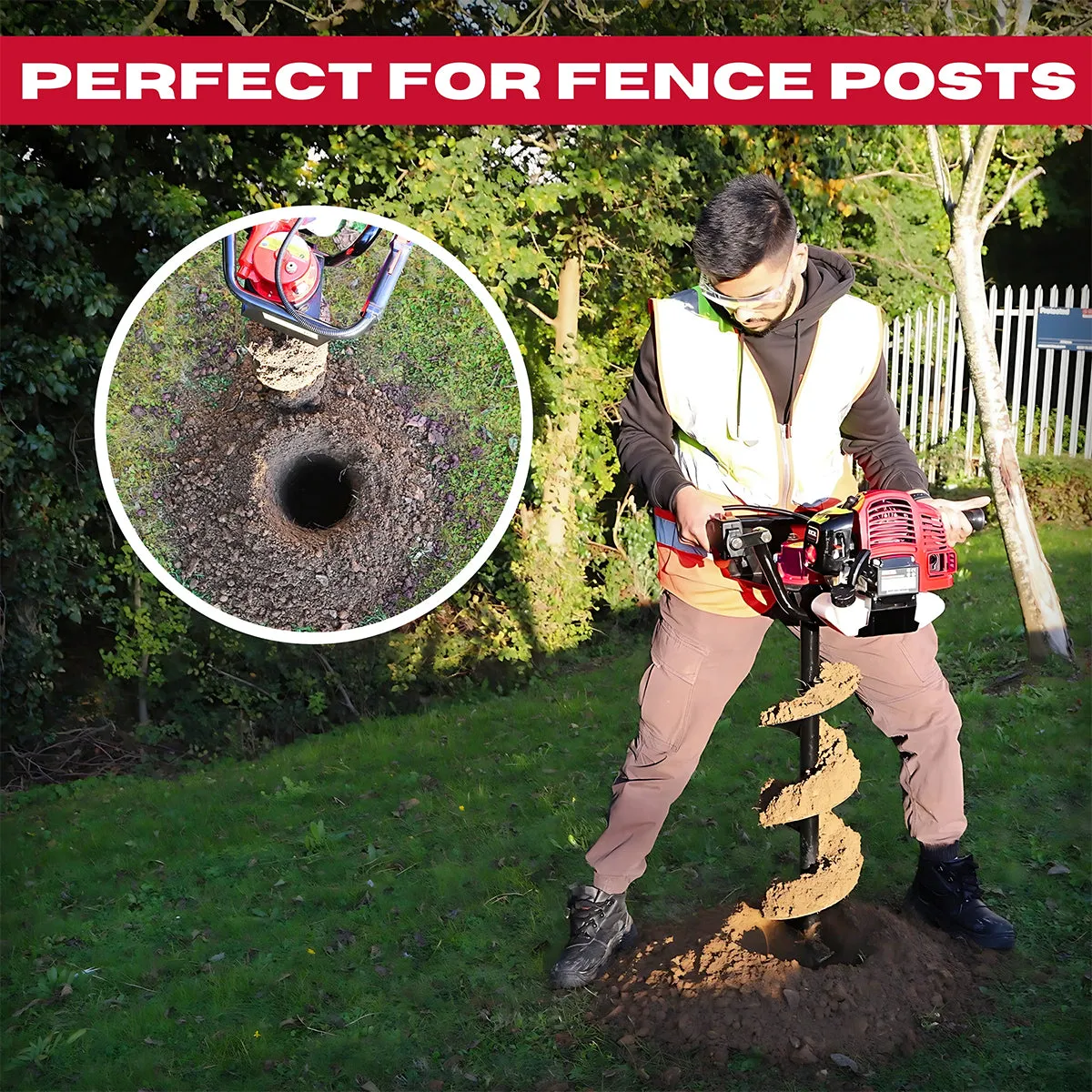 Excel 52cc Petrol Earth Auger with 3 Augers