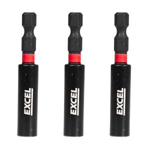 Excel 60mm Magnetic Impact Bit Holder with Blister Card Pack of 3