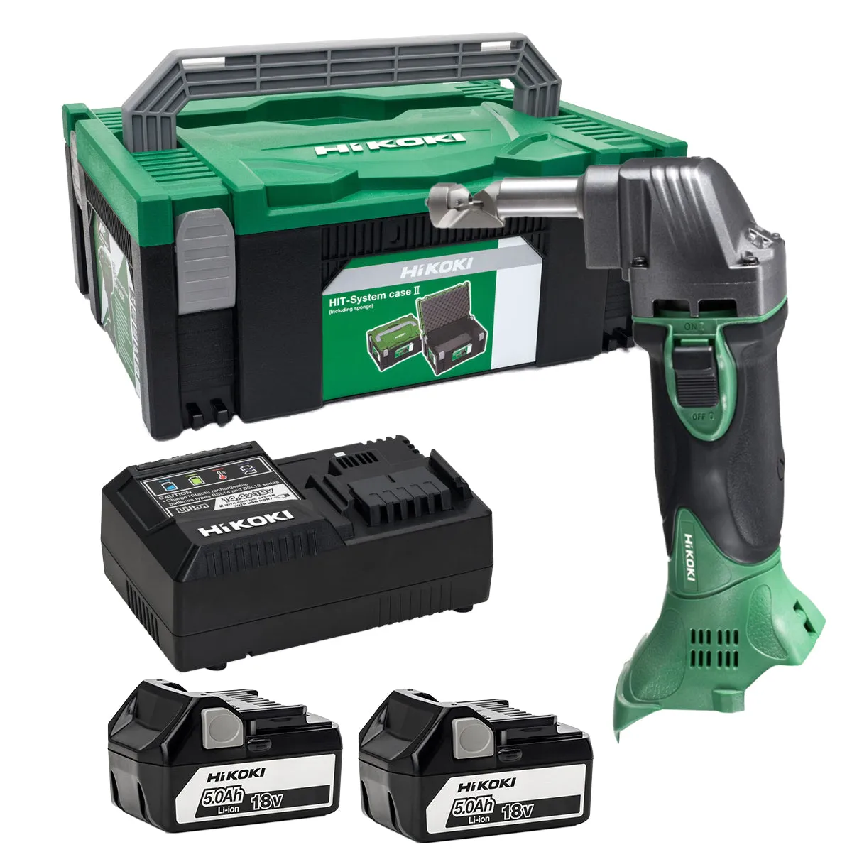 Hikoki CN18DSLJPZ 18V Nibbler with 2 x 5.0Ah Batteries. Charger & Case