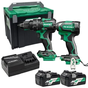 Hikoki KC18DEJAZ 18V Brushless Combi Drill & Impact Driver Twin Kit with 2 x 2.5Ah/5.0Ah Battery. Charger & Case
