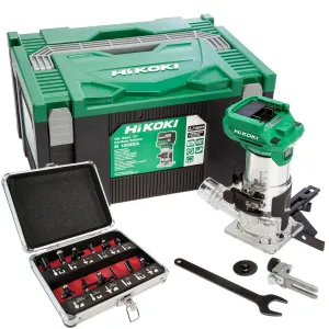 Hikoki M1808DAJ2Z 18V 1/4 Brushless Router Trimmer with 12 Piece Cutter Set