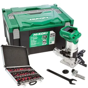 Hikoki M1808DAJ2Z 18V 1/4 Brushless Router Trimmer with 35 Piece Cutter Set