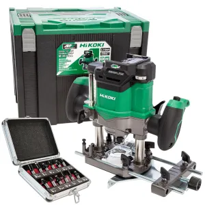 Hikoki M3612DAJ2Z 36V Brushless 1/2 Plunge Router with 12 Piece Cutter Set