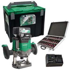 Hikoki M3612DAJPZ 36V Brushless Router 2.5Ah Battery Charger with 1/2 35 Piece Cutter Set