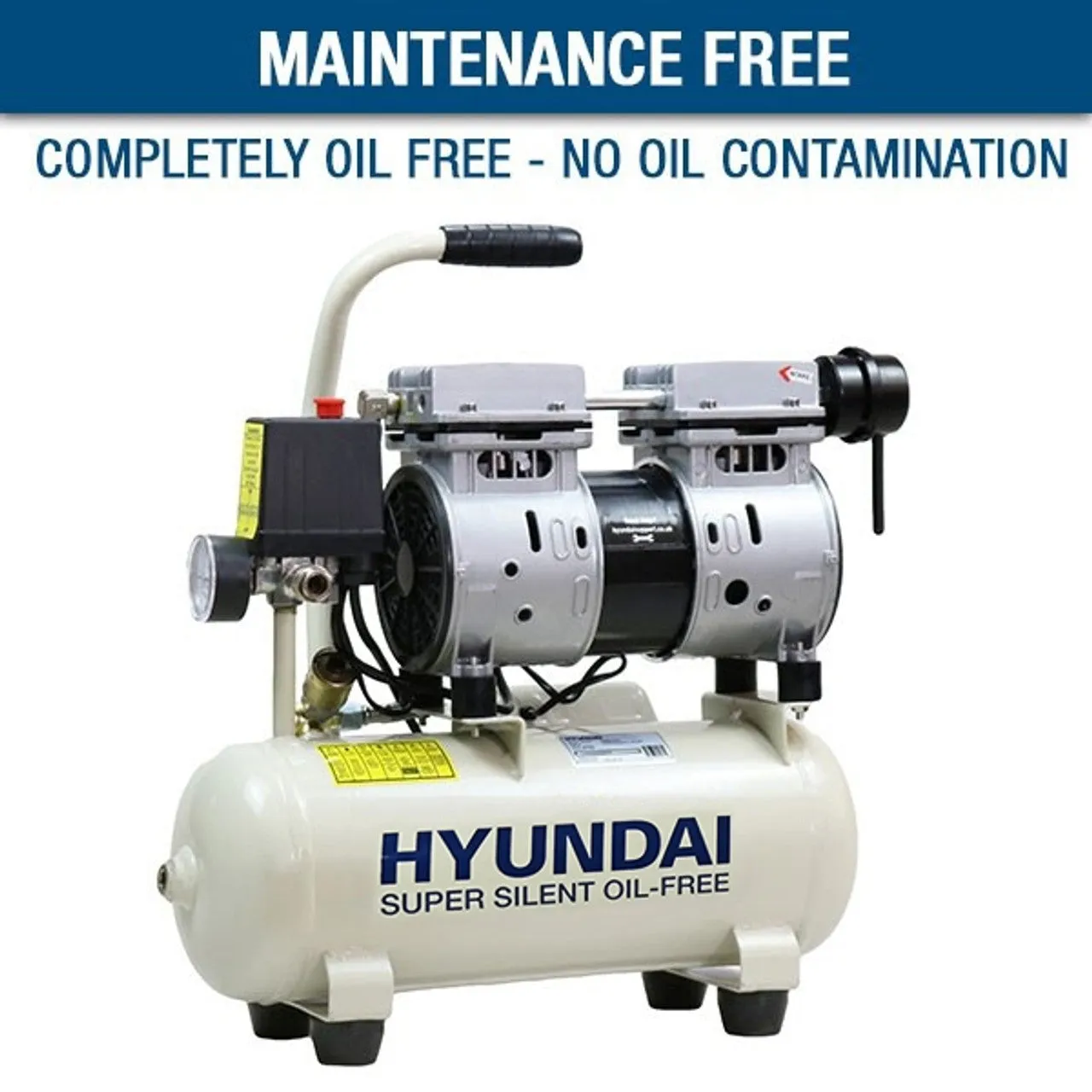 Hyundai HY5508 8L Oil Free Low Noise Portable Air Compressor Direct Drive 550W/230V Efficient Performance
