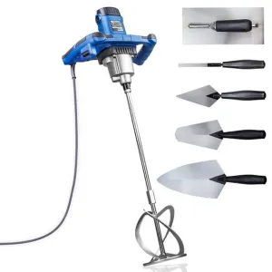 Hyundai HYPM1600E Paddle Mixer with 5-Piece Trowel Set 230V/1600W Mixing Tool for Plaster. Mortar & Paint