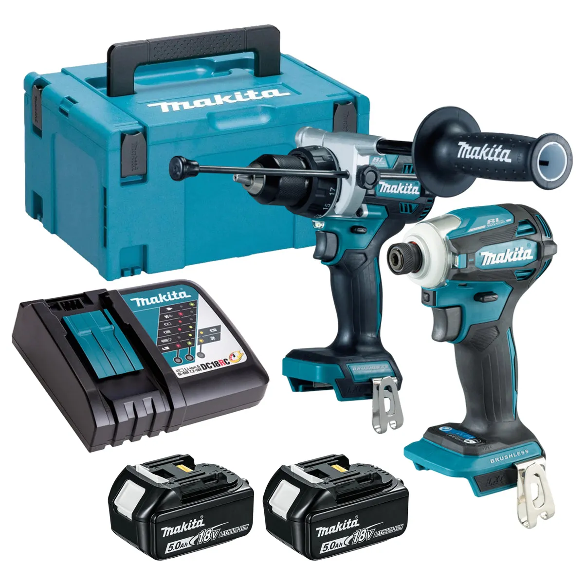 Makita 18V 2 Piece Power Tool Kit with 2 x 5.0Ah Batteries T4TKIT-16448
