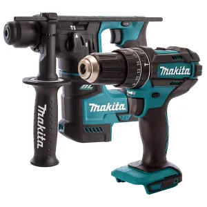 Makita 18V 2 Speed Combi Drill & SDS  Brushless 17mm Rotary Hammer Drill T4TKIT-457