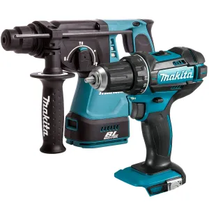 Makita 18V 2 Speed Combi Drill & SDS  Brushless 24mm Rotary Hammer Drill T4TKIT-459