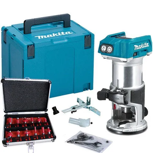 Makita DRT50ZJ 18V Brushless 1/4 Router Trimmer Case   12 Pcs Router Cutter Set