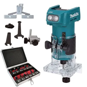 Makita DRT52Z 18V LXT Brushless 1/4 Router Trimmer with 12 Piece Cutter Set